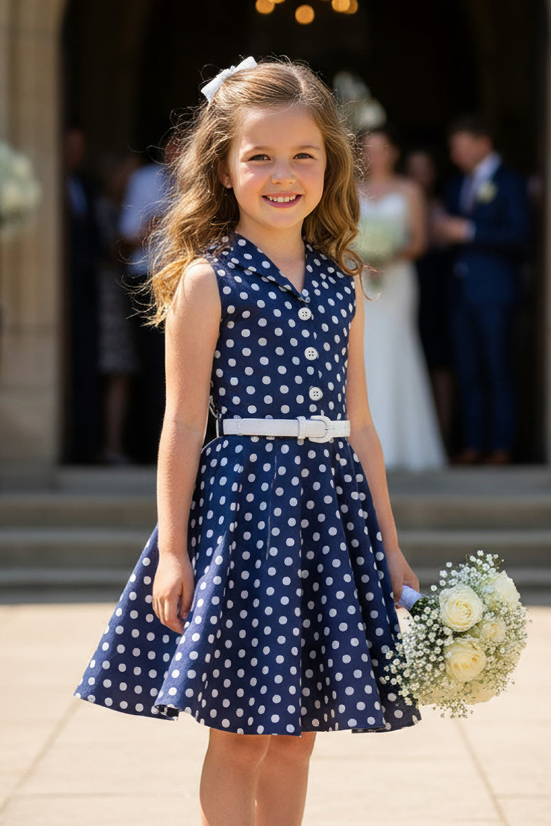 Kids 'Holly' Vintage Polka Dot 50's Girls Dress - Midnight Blue / 5 - 6 Years Kids 'Holly' Vintage Polka Dot 50's Girls Dress - Midnight Blue / 5 - 6 Years