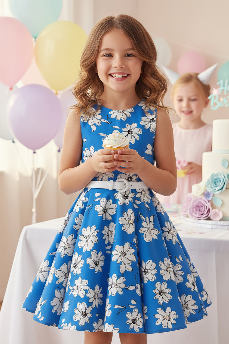 daisy dress blue Kids 'Audrey' Vintage 50's Girls Dress - Royal Blue / 9