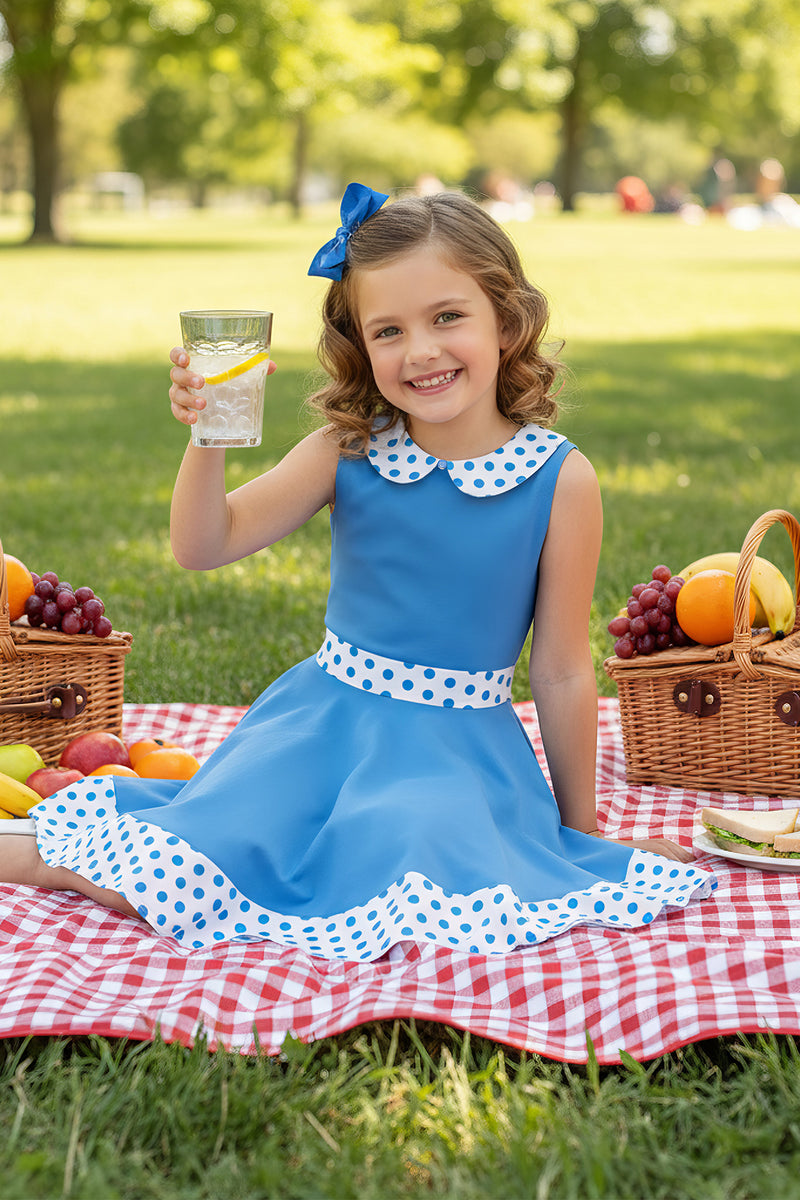 Kids Zoey Polka Dot Dress - Blue – BlackButterfly