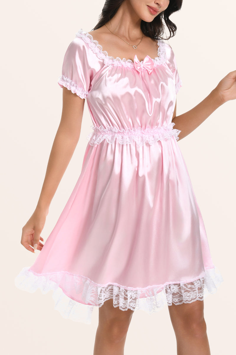 Chemise de Nuit en Satin et Dentelle pour Femme de Chambre Girly - Ros