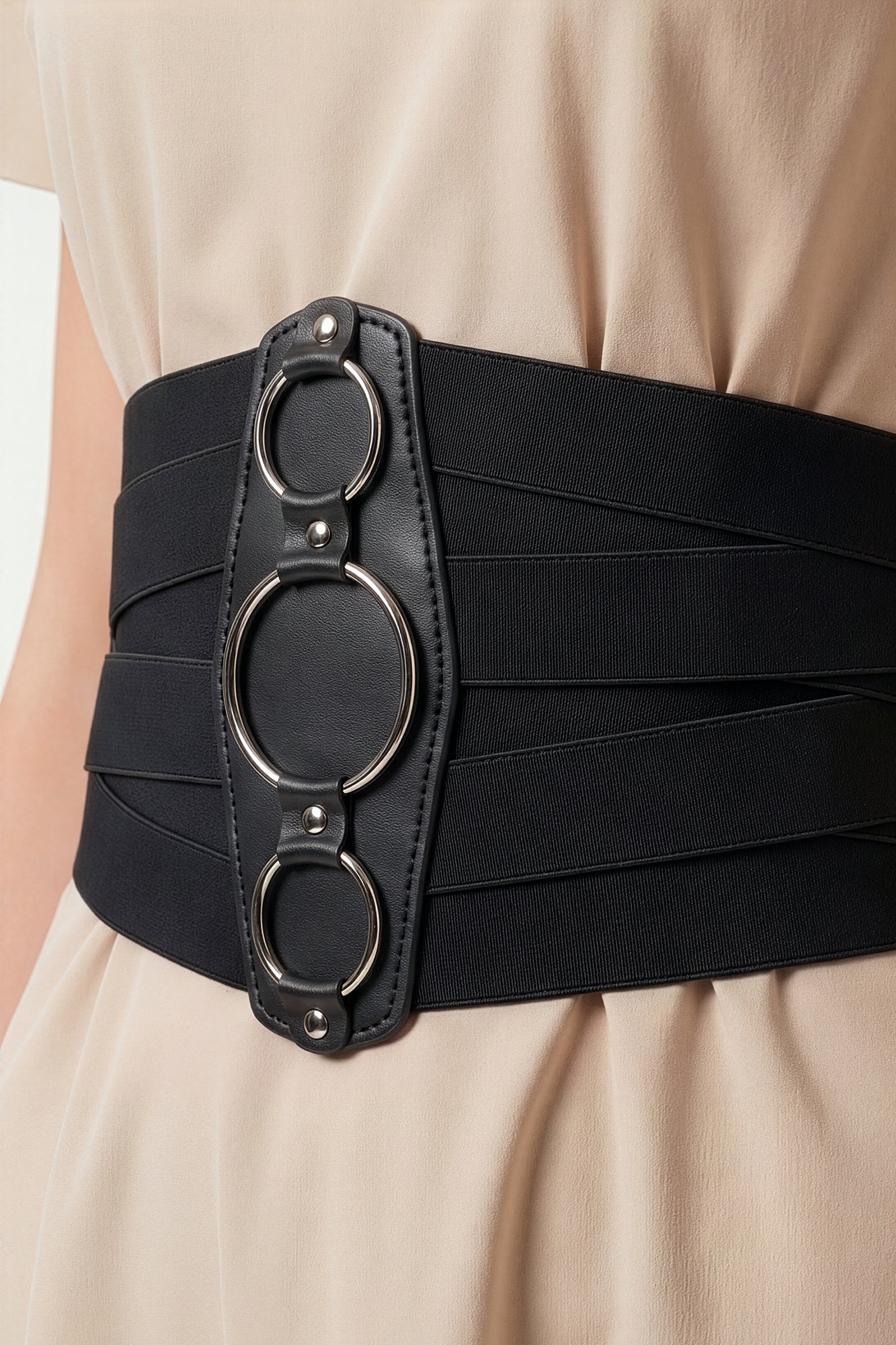 7 Inch Wide Lattice Corset Waspie Elastic Waist Belt Corset Waspie Elastic Belt - Black – BlackButterfly main image 2
