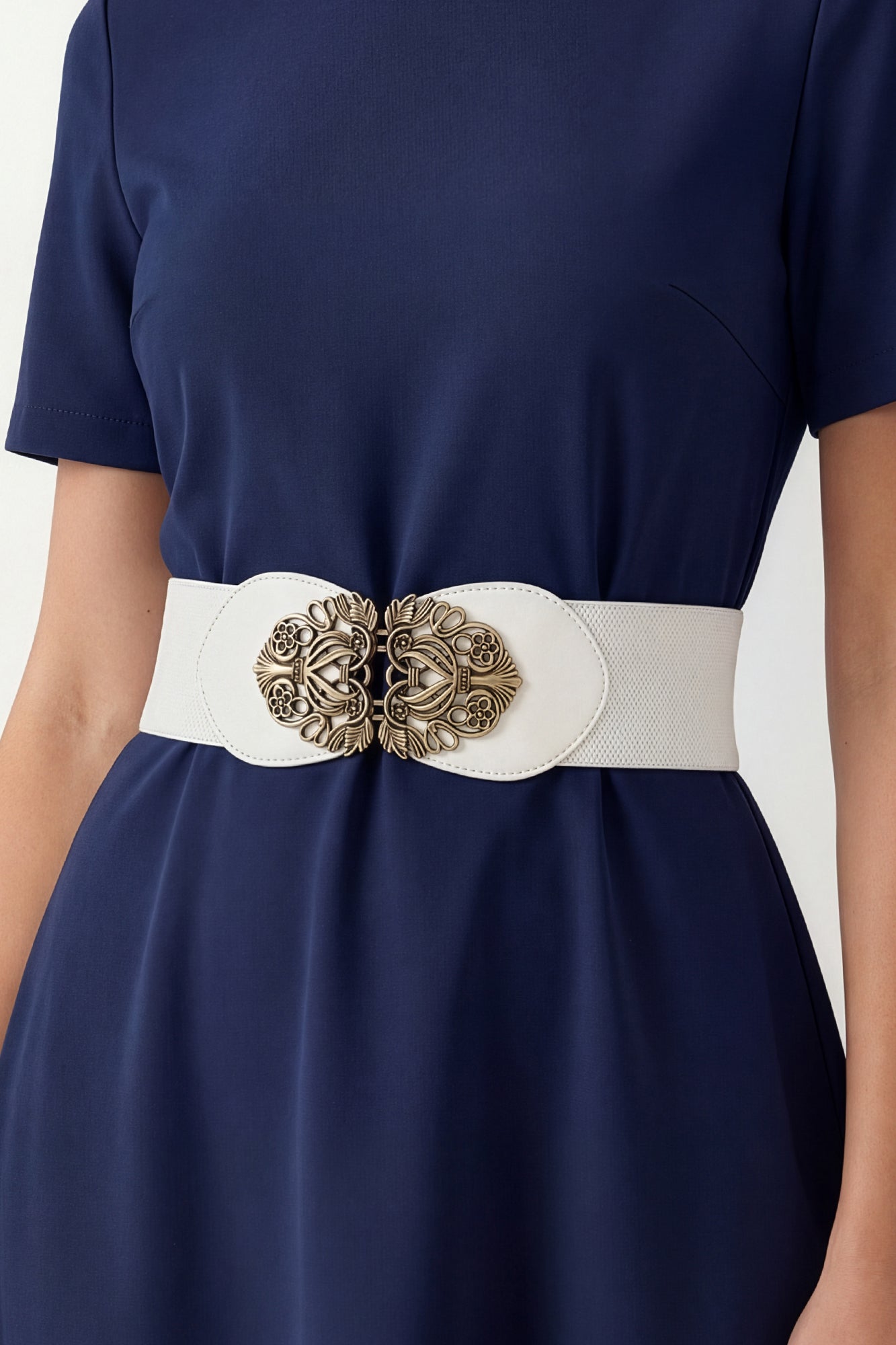 Elastic Vintage Buckle Belt - White – BlackButterfly