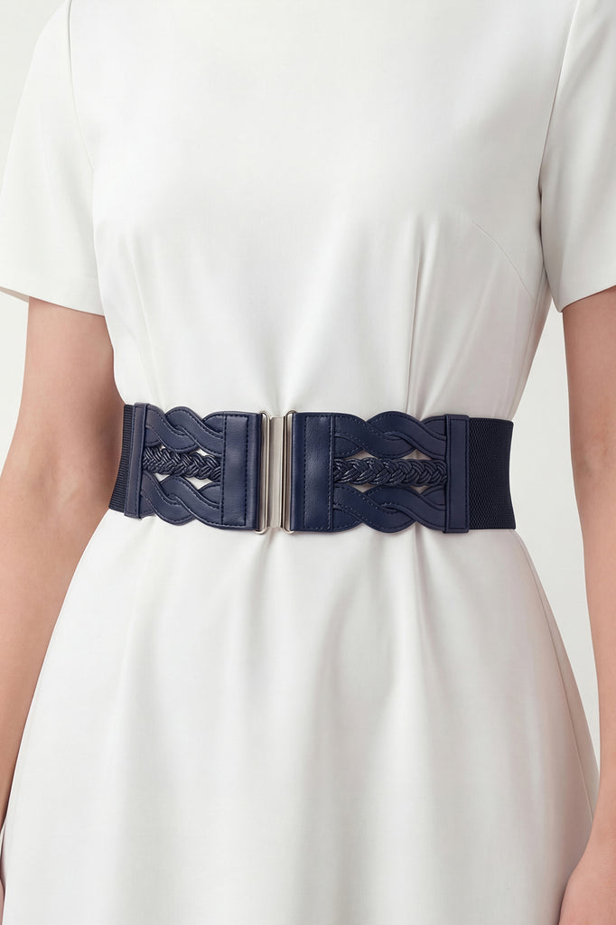 Elastic Vintage Buckle Belt - Midnight Blue – BlackButterfly display picture 2
