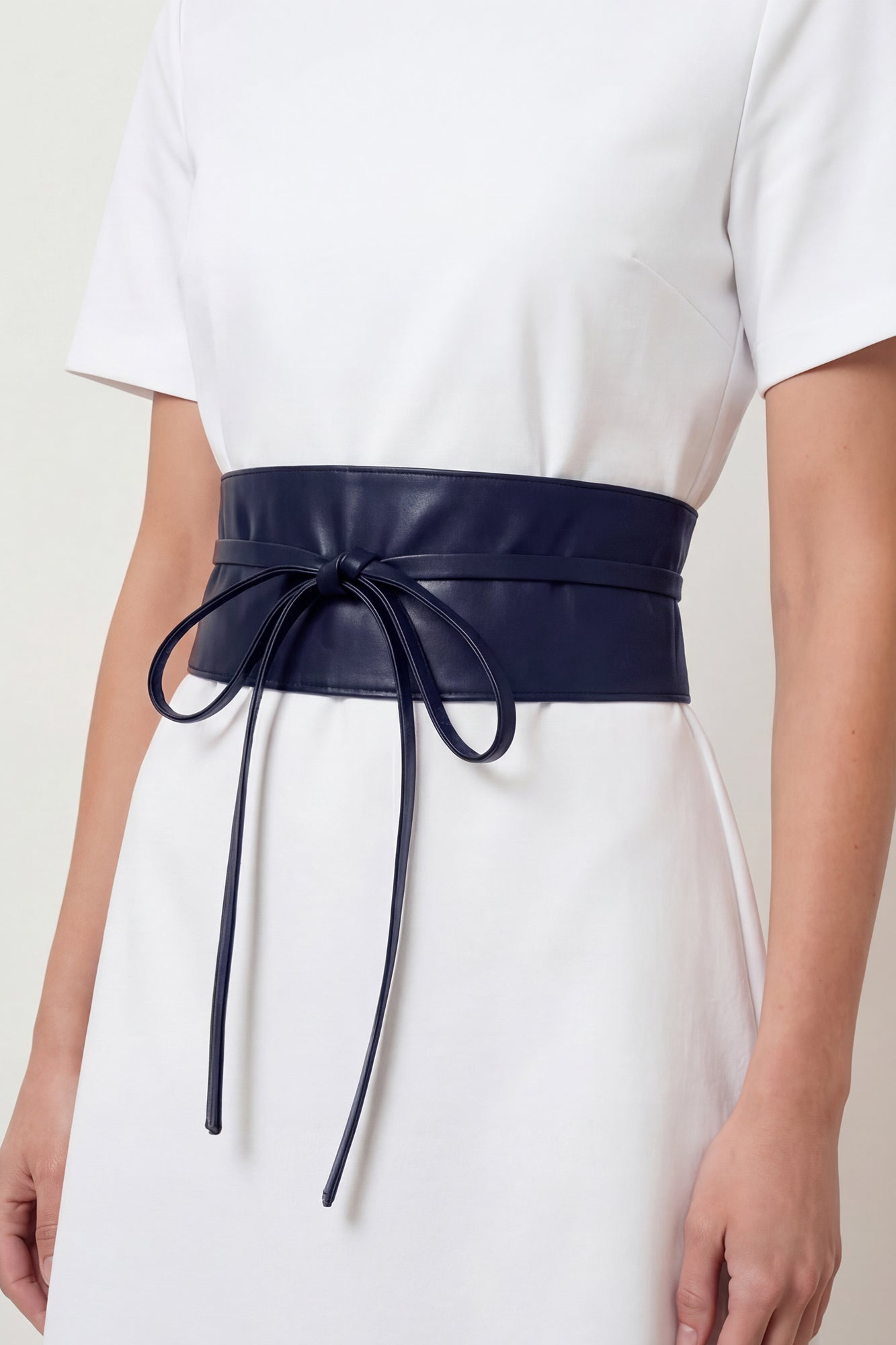 Jersey midi jurk met strikriem in de taille - Blauw - Maat L Jersey midi jurk met strikriem in de taille - Blauw - Maat L