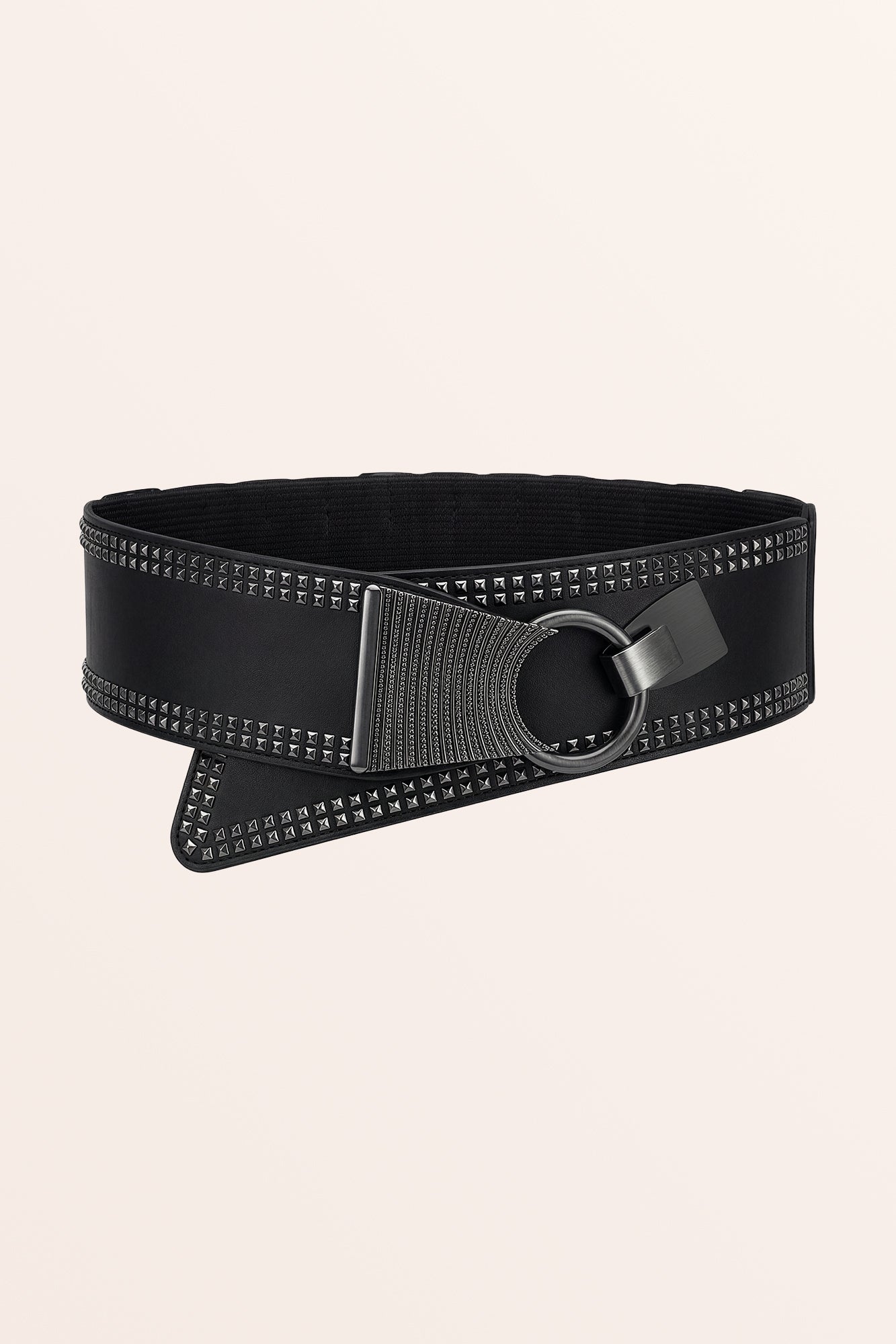 Black ruffled stretch belt with metal hook and loop buckle kma-equestrian-elastic-black-  main image 2
