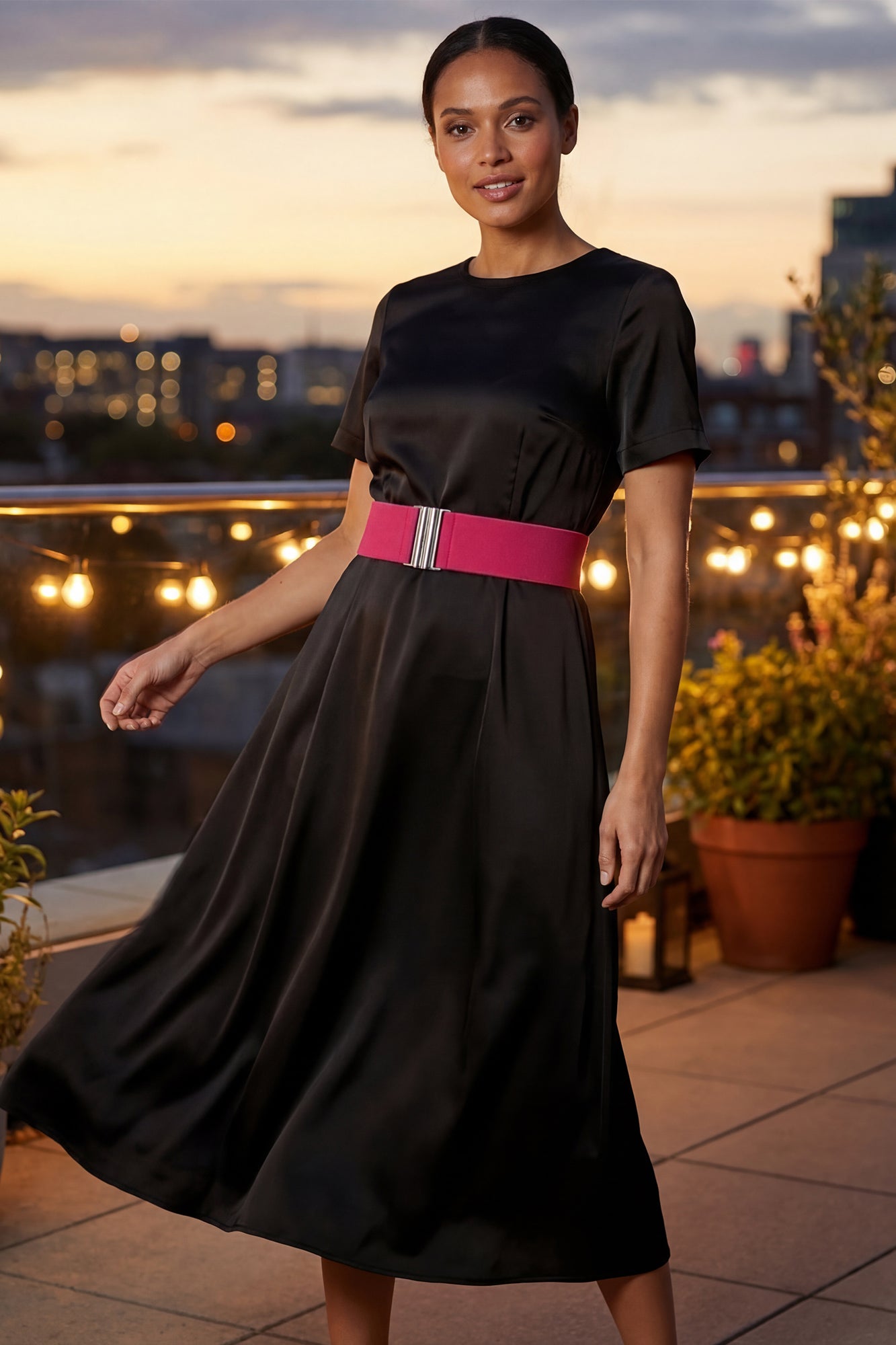 black dress pink belt Classic Interlock Color:Black / Silver brand:Mazeys UK 76cm XL LUMIGAL Women's Woven Casual
