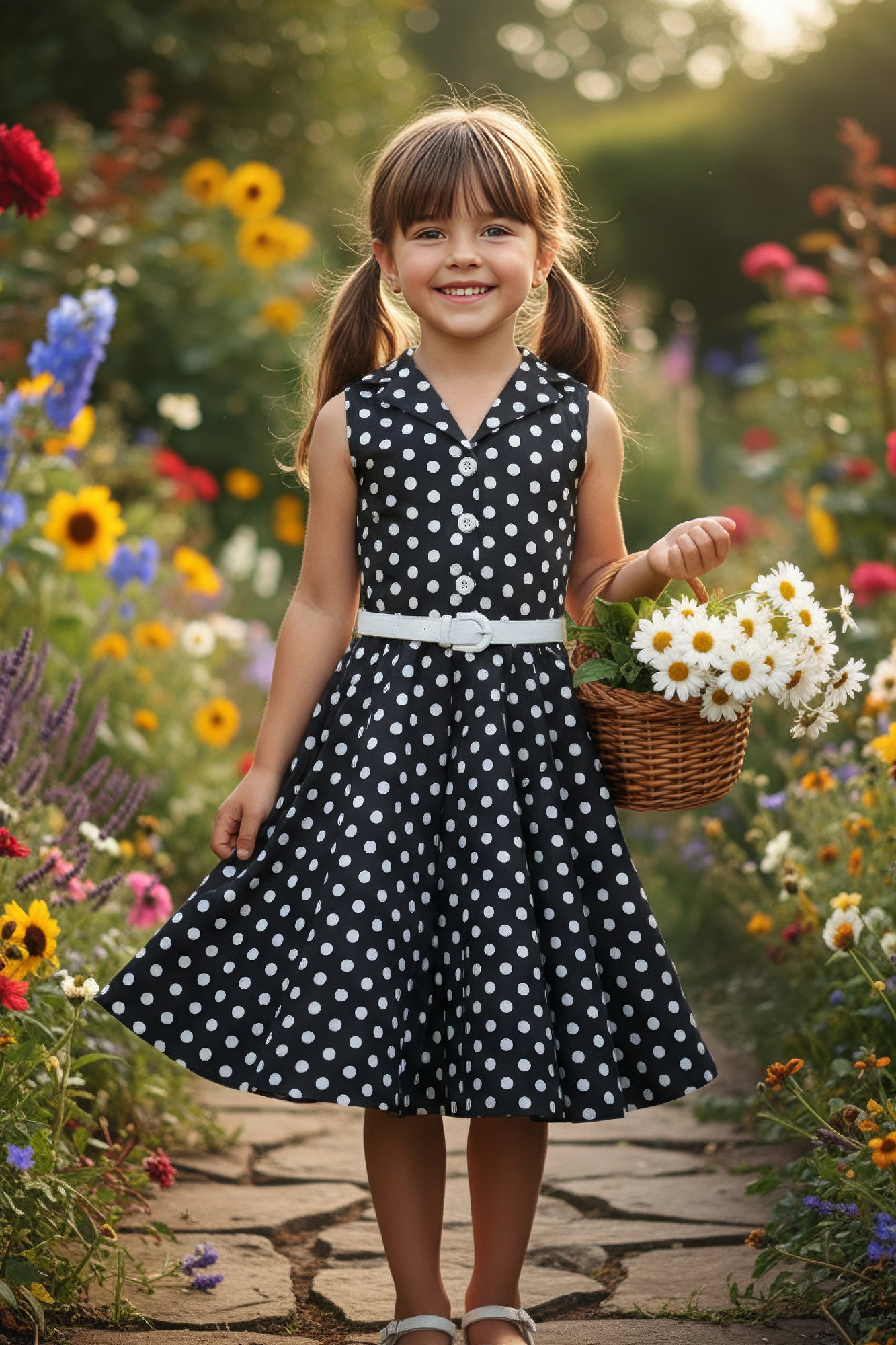 Kids Holly Polka Dot Dress - Black