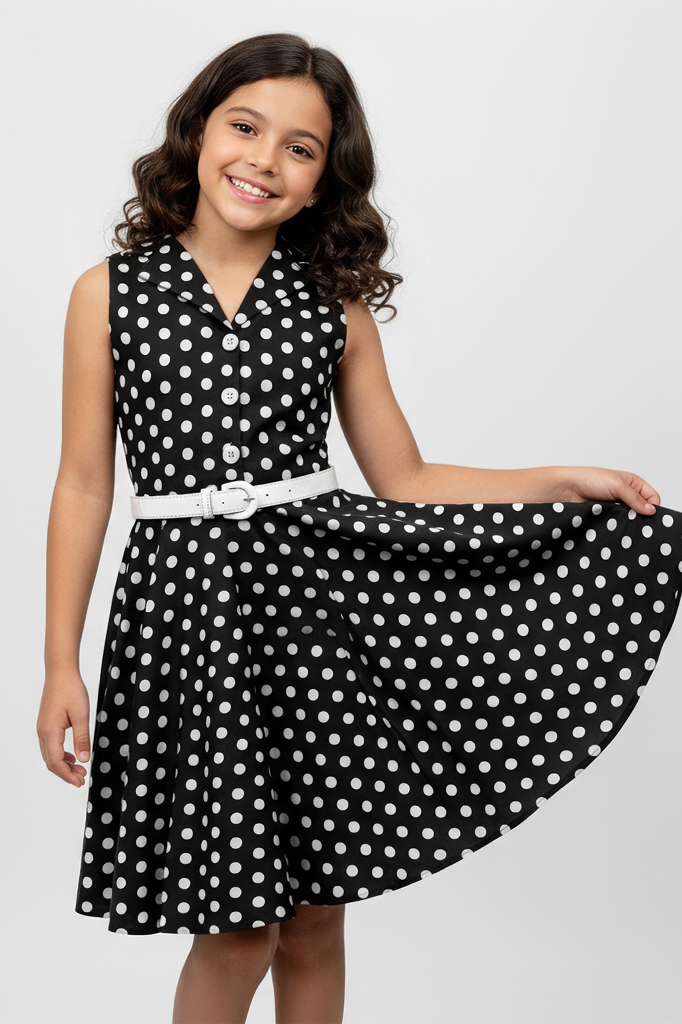 Kids 'Holly' Vintage Polka Dot 50's Girls Dress - Black / 9