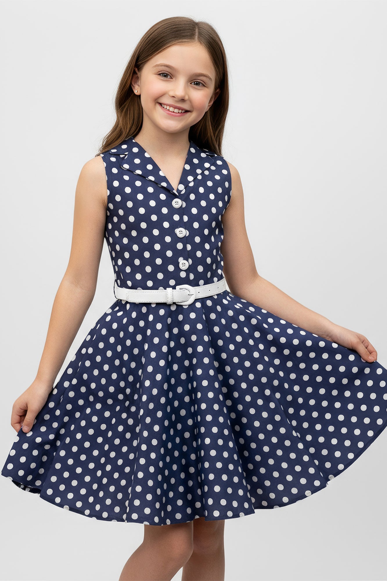 Kids 'Holly' Vintage Polka Dot 50's Girls Dress - Midnight Blue / 5 - 6 Years Kids 'Holly' Vintage Polka Dot 50's Girls Dress - Midnight Blue / 5 - 6 Years