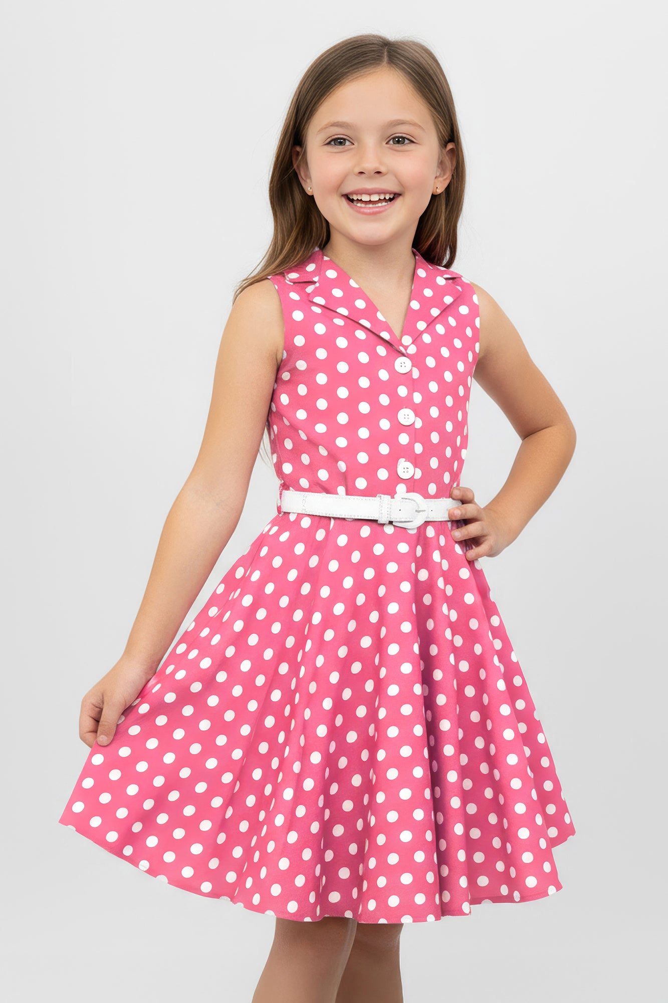 pink dress with white polka dots Kids 'Holly' Vintage Polka Dot 50's Girls Dress - Pink / 9