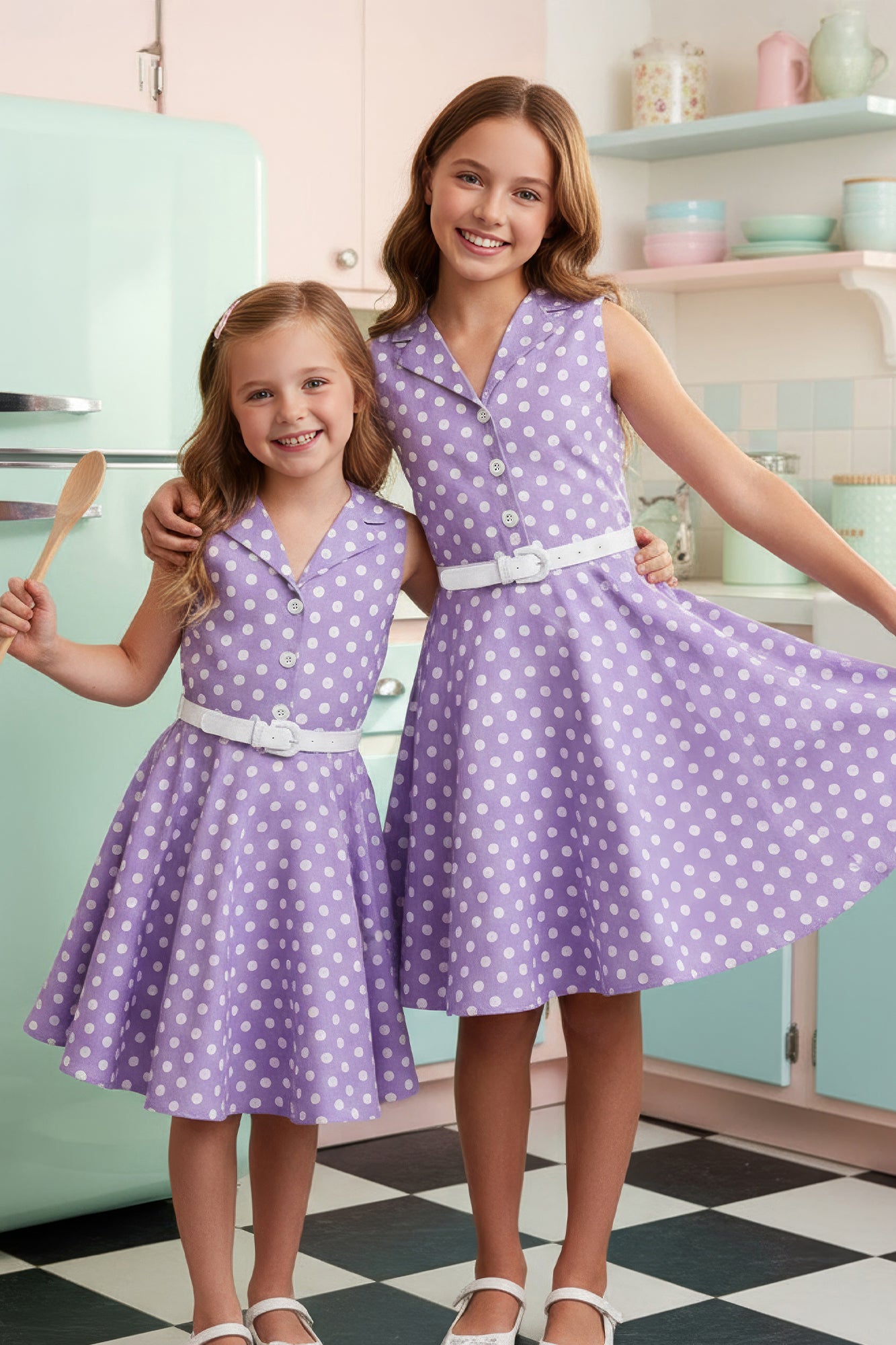Kids 'Holly' Vintage Polka Dot 50's Girls Dress - Purple / 3 - 4 Years Kids 'Holly' Vintage Polka Dot 50's Girls Dress - Purple / 3 - 4 Years
