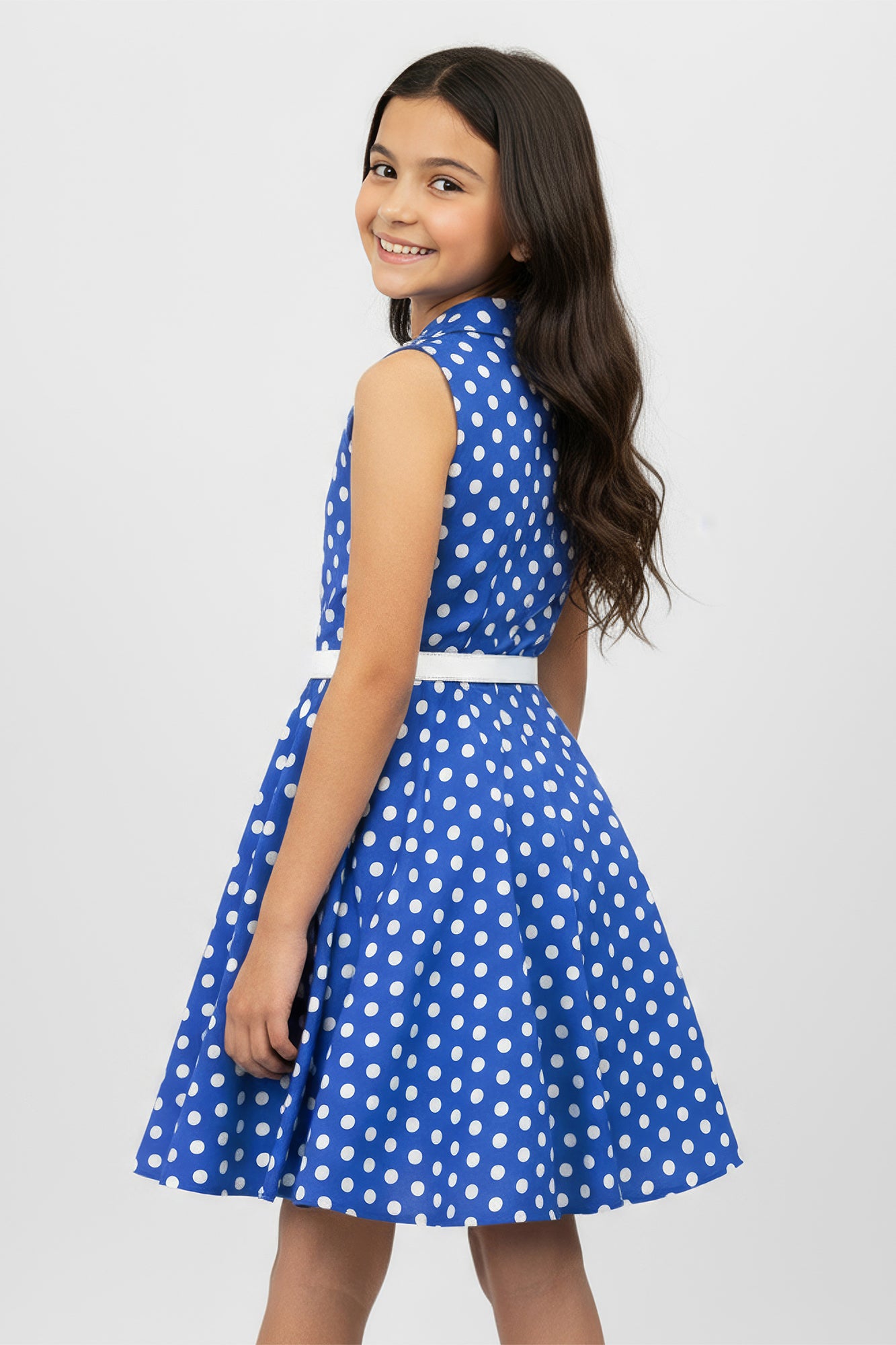 Chemisier Fille New Look Bleu à Pois - Taille 11 Ans, Coton, Col Rond, Sans Manches