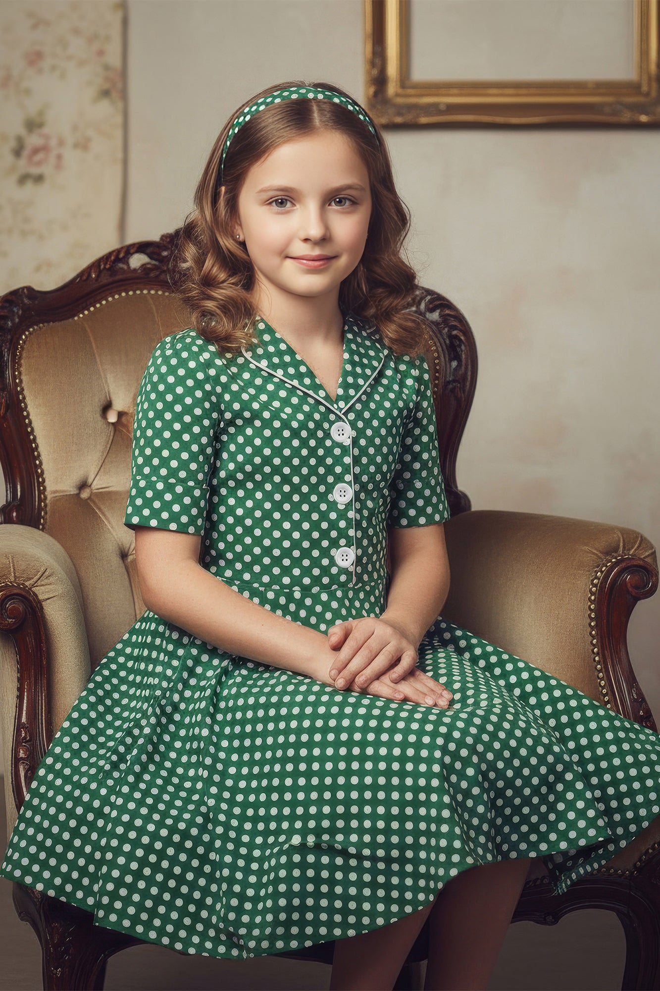 Kids 'Sabrina' Vintage Polka Dot 50's Girls Dress - Green / 9 - 10 Years Kids 'Sabrina' Vintage Polka Dot 50's Girls Dress - Green / 9 - 10 Years