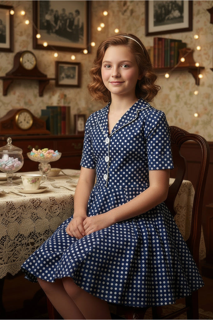 Kids 'Holly' Vintage Polka Dot 50's Party Girls Bridesmaid Prom Dress - Foto 11