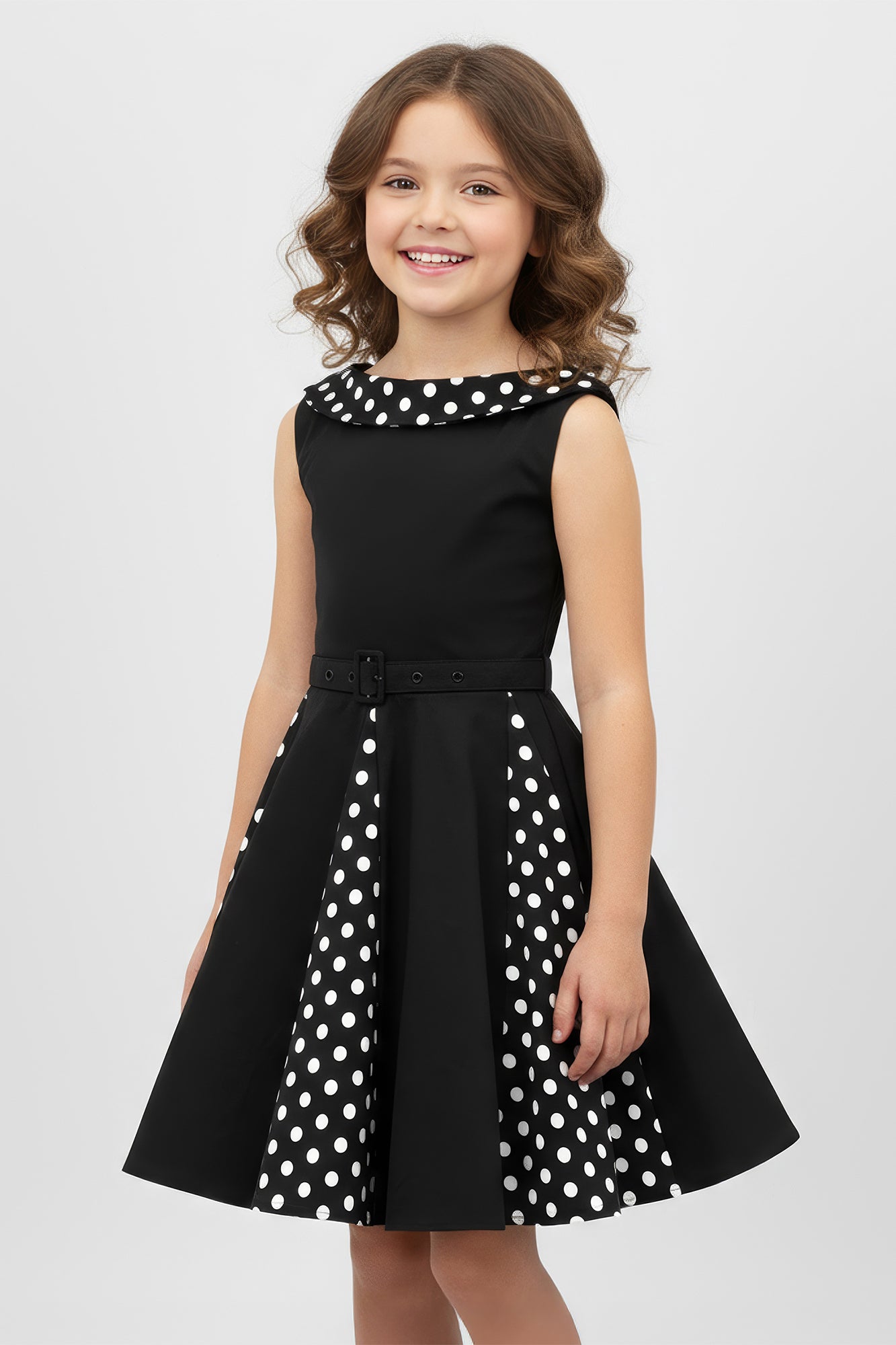 Kids 'Alexia' Vintage Polka Dot 50's Girls Dress - Black / 11 - 12 Years