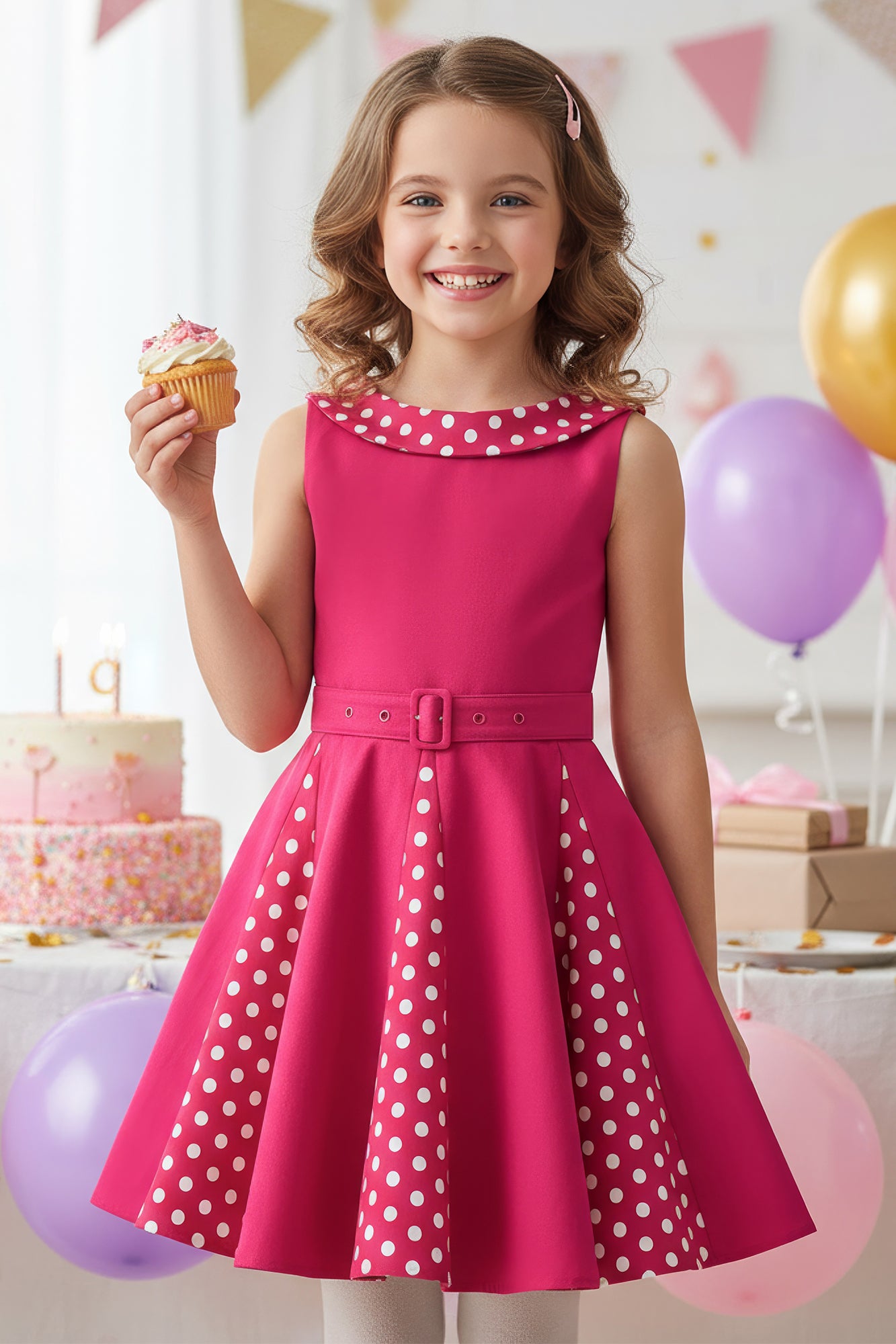 Kids Alexia Polka Dot Dress - Pink – BlackButterfly