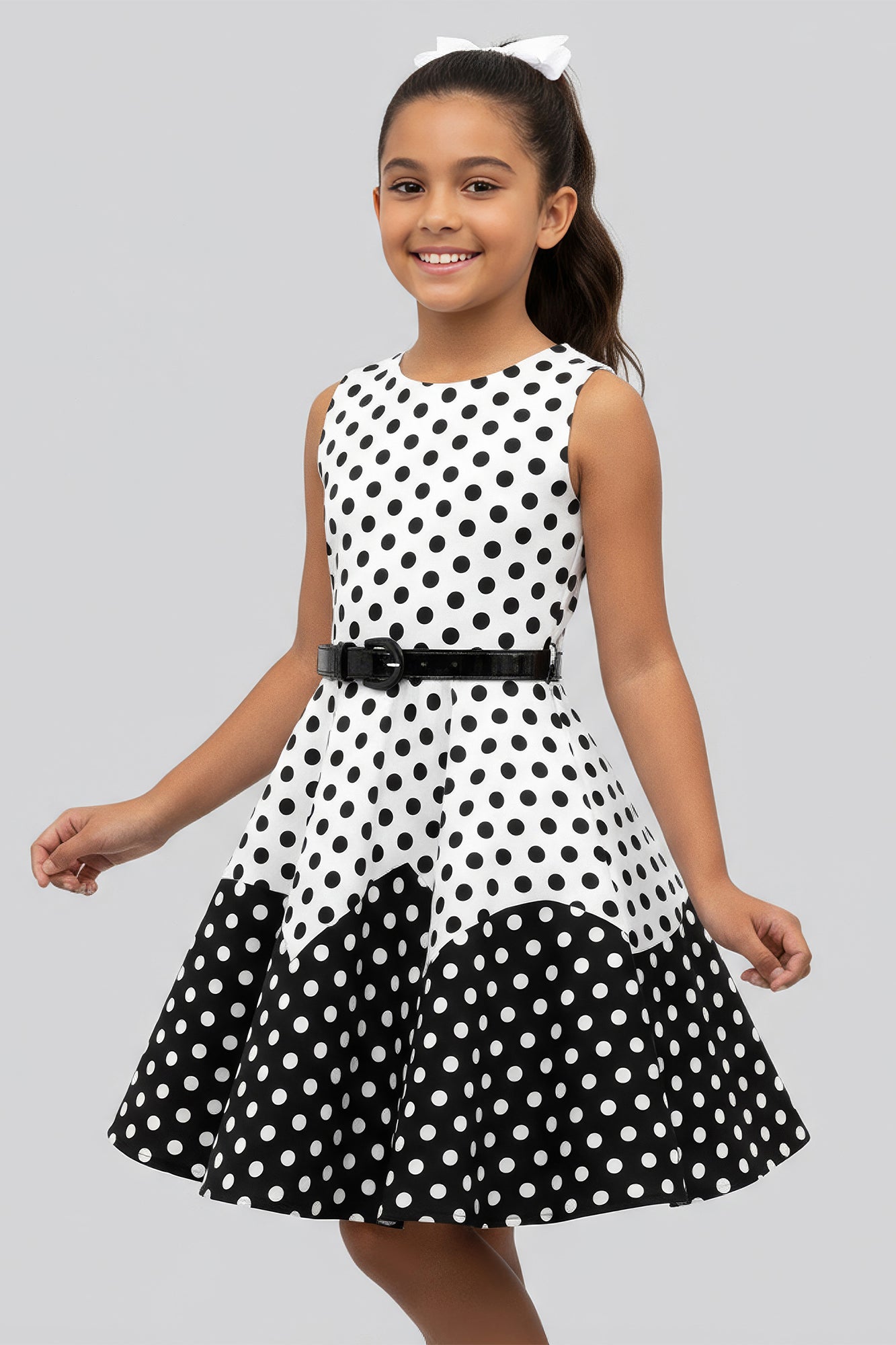 Kids 'Audrey' Vintage 50's Girls Dress - White Black / 13