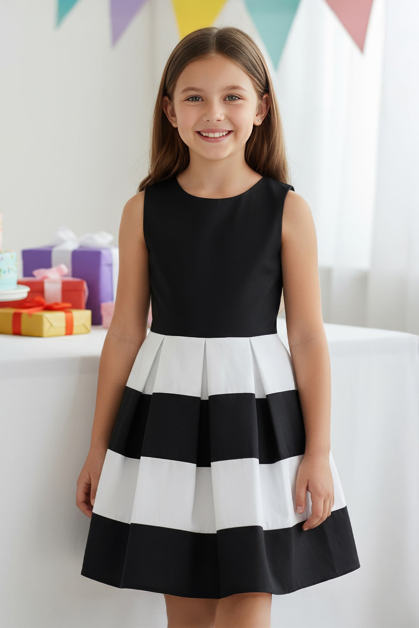 Kids 'Lilly' Vintage Striped 50's Children's Girls Dress - Black / 5 - 6 Years Kids 'Lilly' Vintage Striped 50's Children's Girls Dress - Black / 5 - 6 Years
