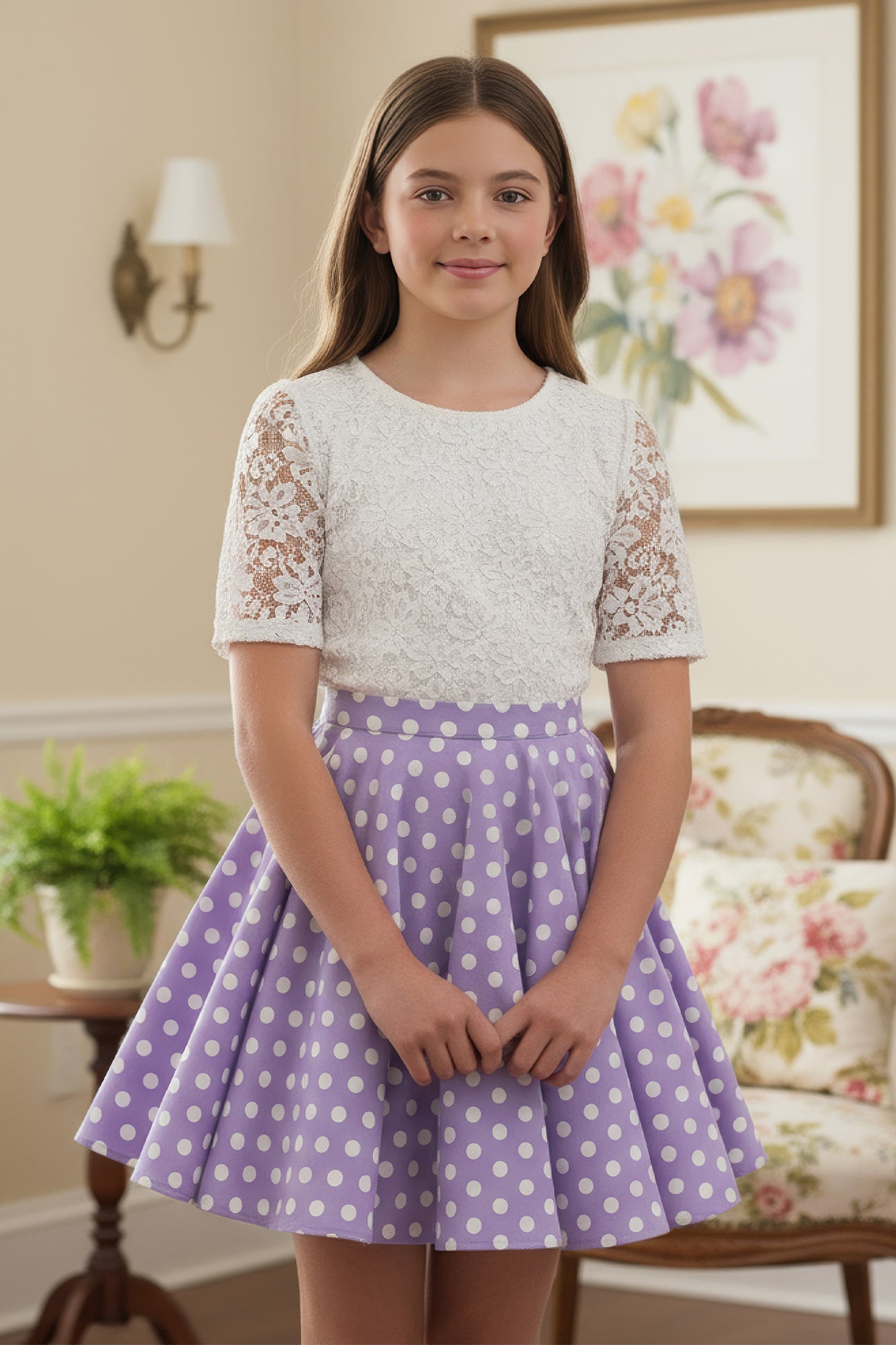 Kids Polka Dot Swing Skirt - Purple – BlackButterfly