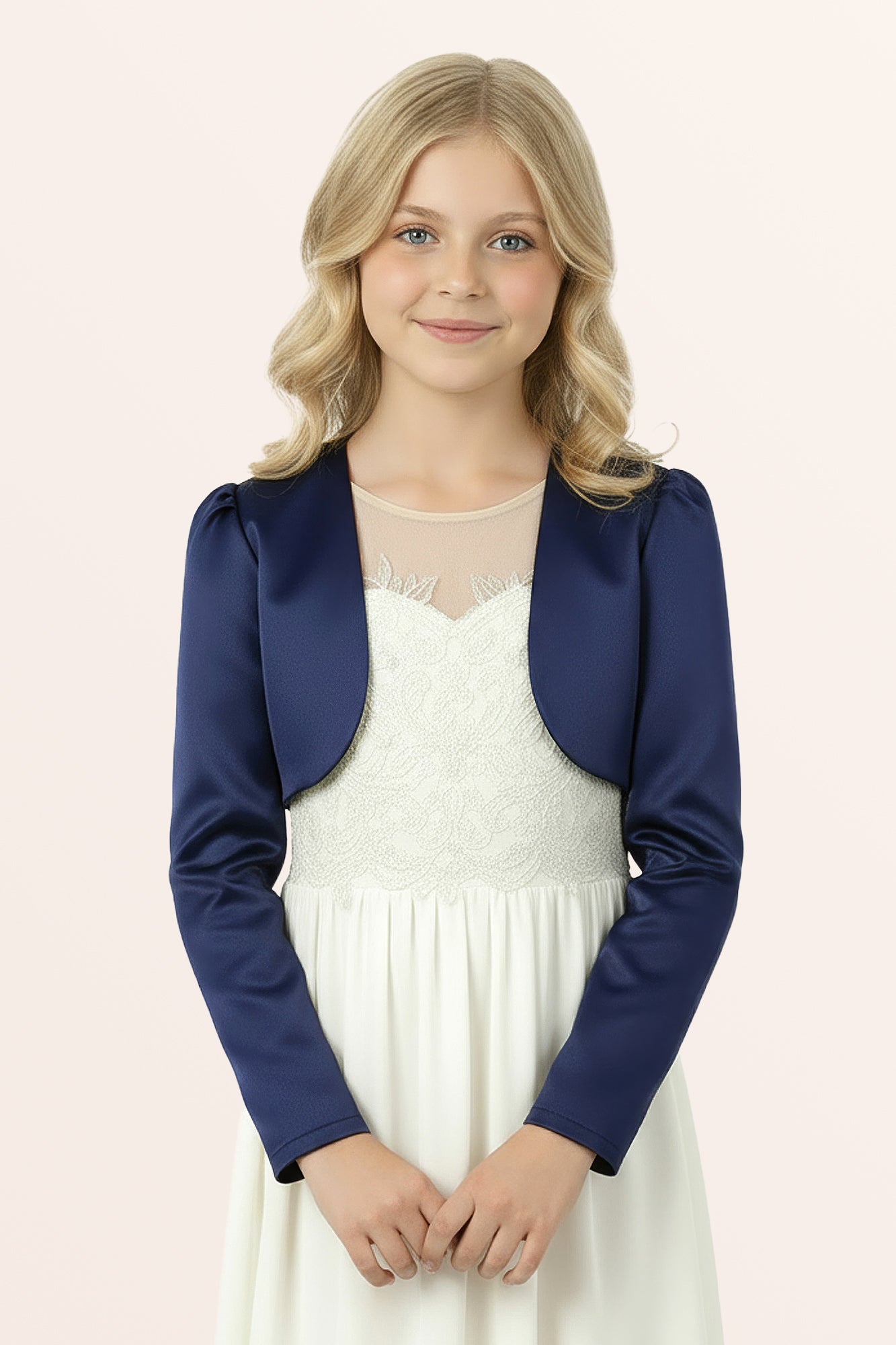Kids Satin Long Sleeve Bolero - Midnight Blue BlackButterfly Kids Satin Long Sleeve Bolero - Midnight Blue BlackButterfly
