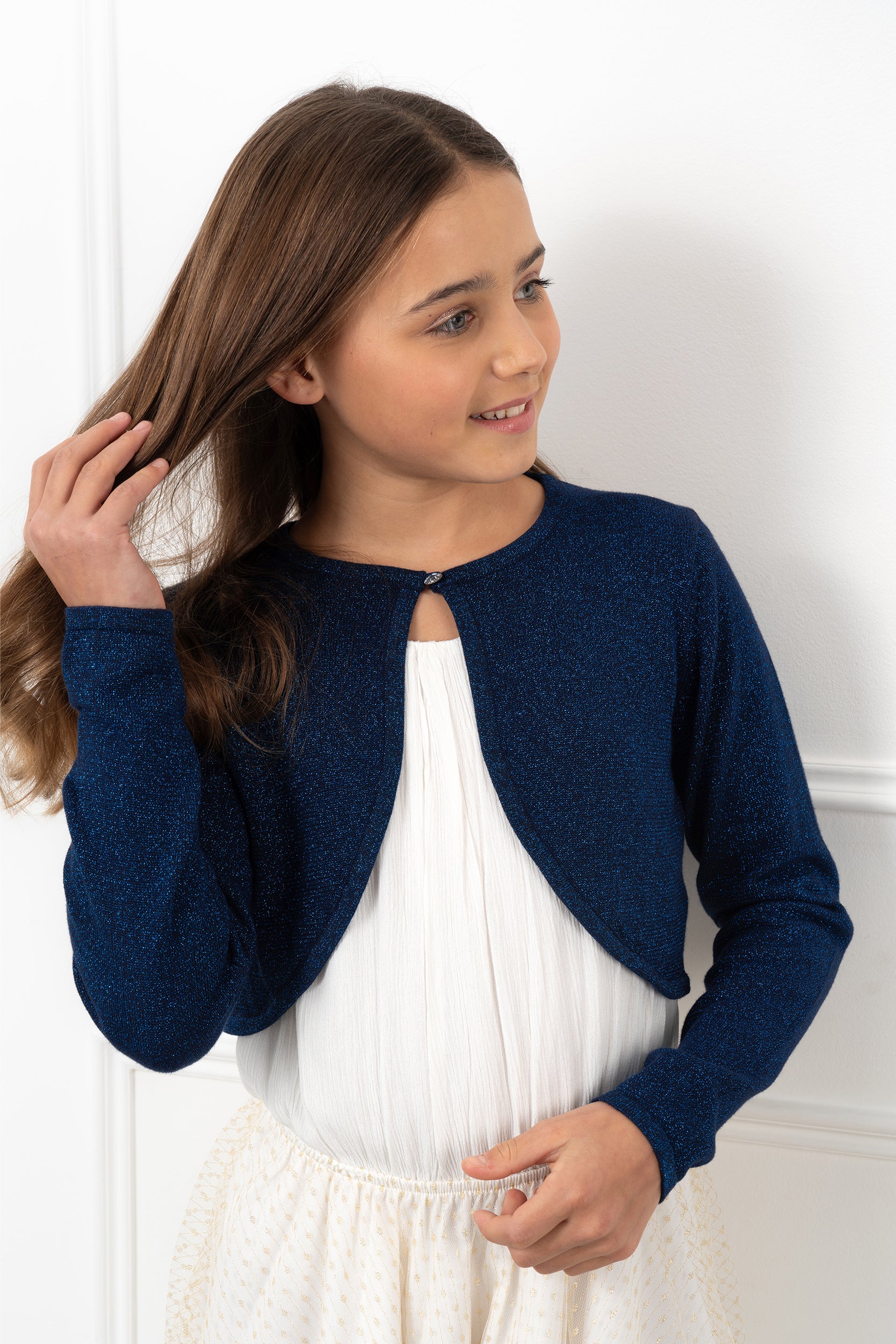 Bolero Scintillante Per Bambine - Cardigan Manica Lunga Con Cuori Diamantati - Cotone Elastico - Foto 4
