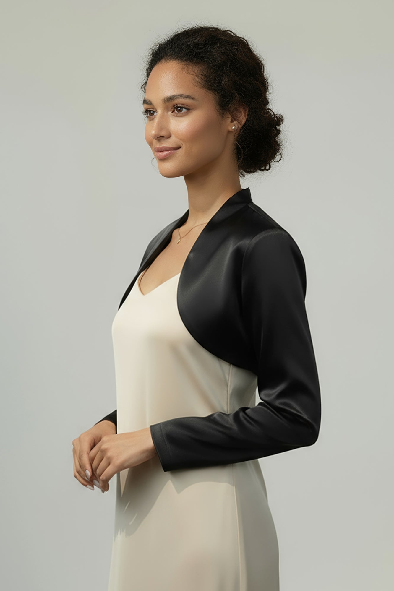 BOLEROSE Formal Long Sleeve Satin Bolero Shrug