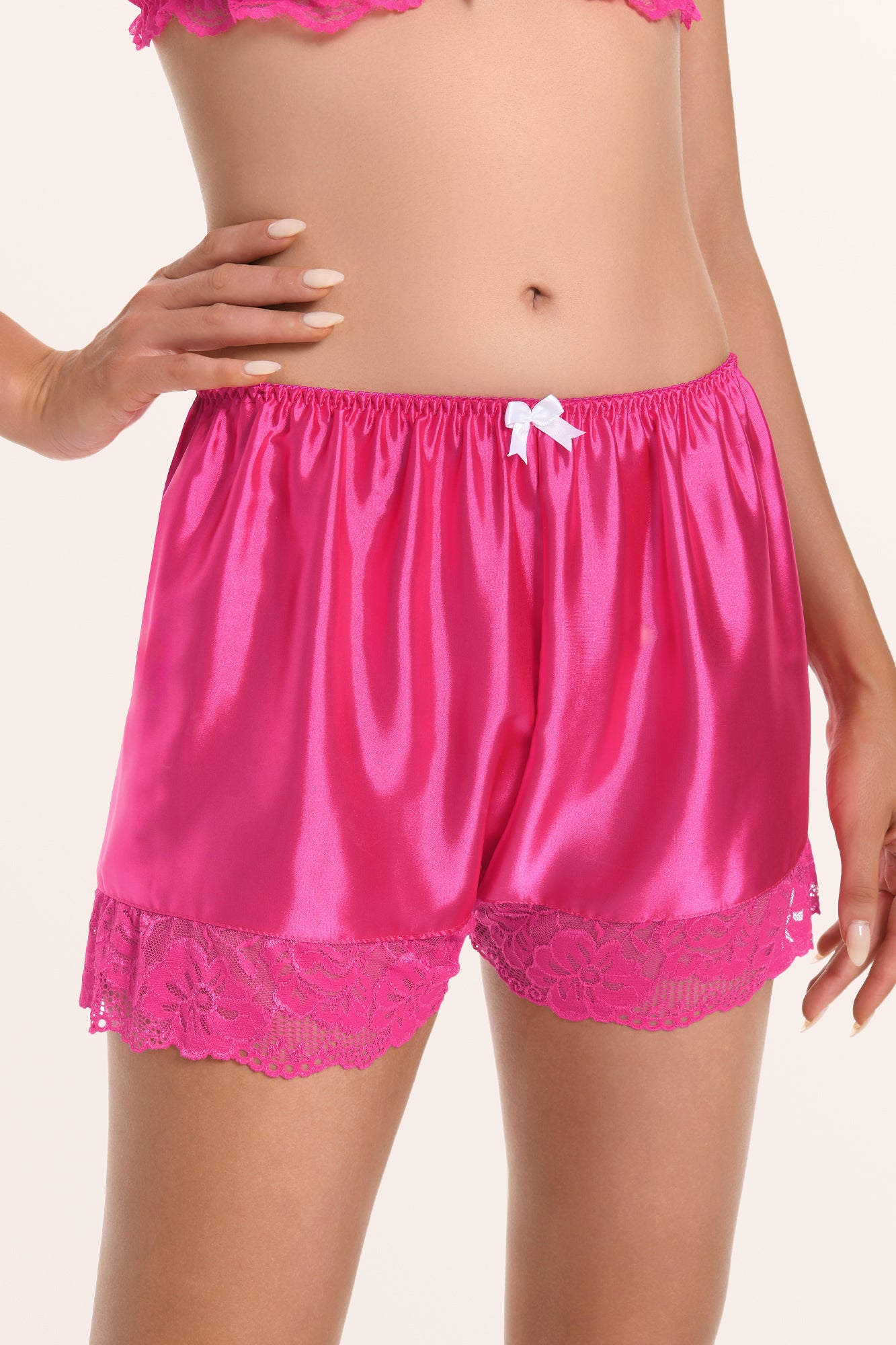 Satin Lace Shorts - Hot Pink – BlackButterfly
