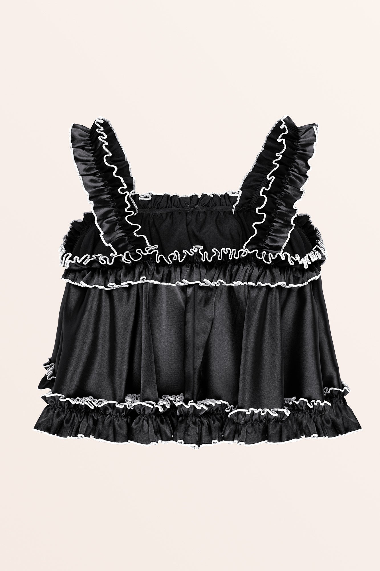 Sissy Satin Ruffled Edge Cami Top - Black – BlackButterfly