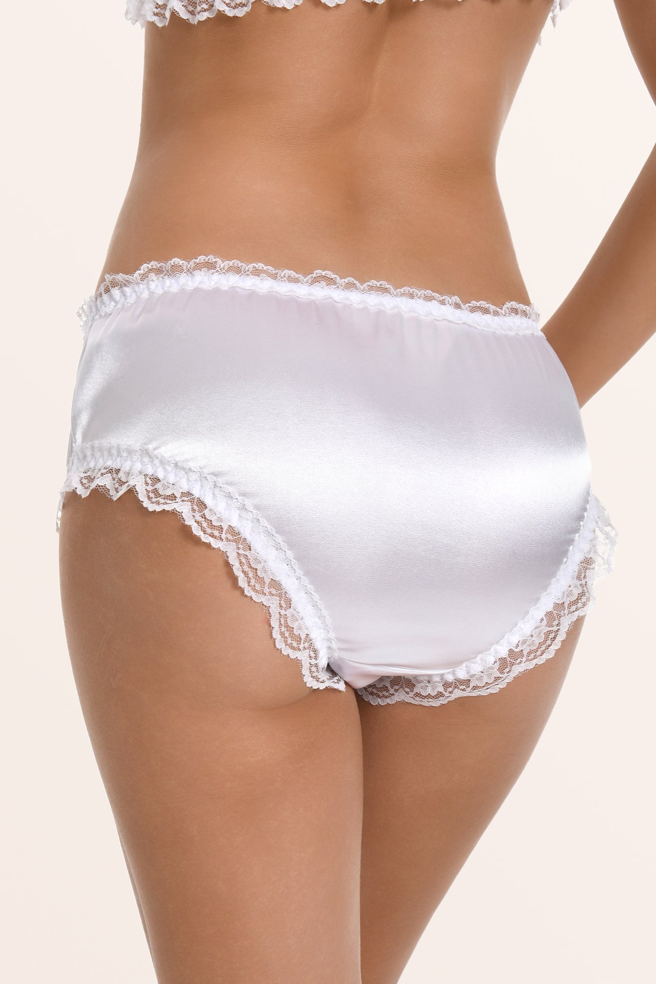 Satin Frilly Lace French Knickers White – BlackButterfly