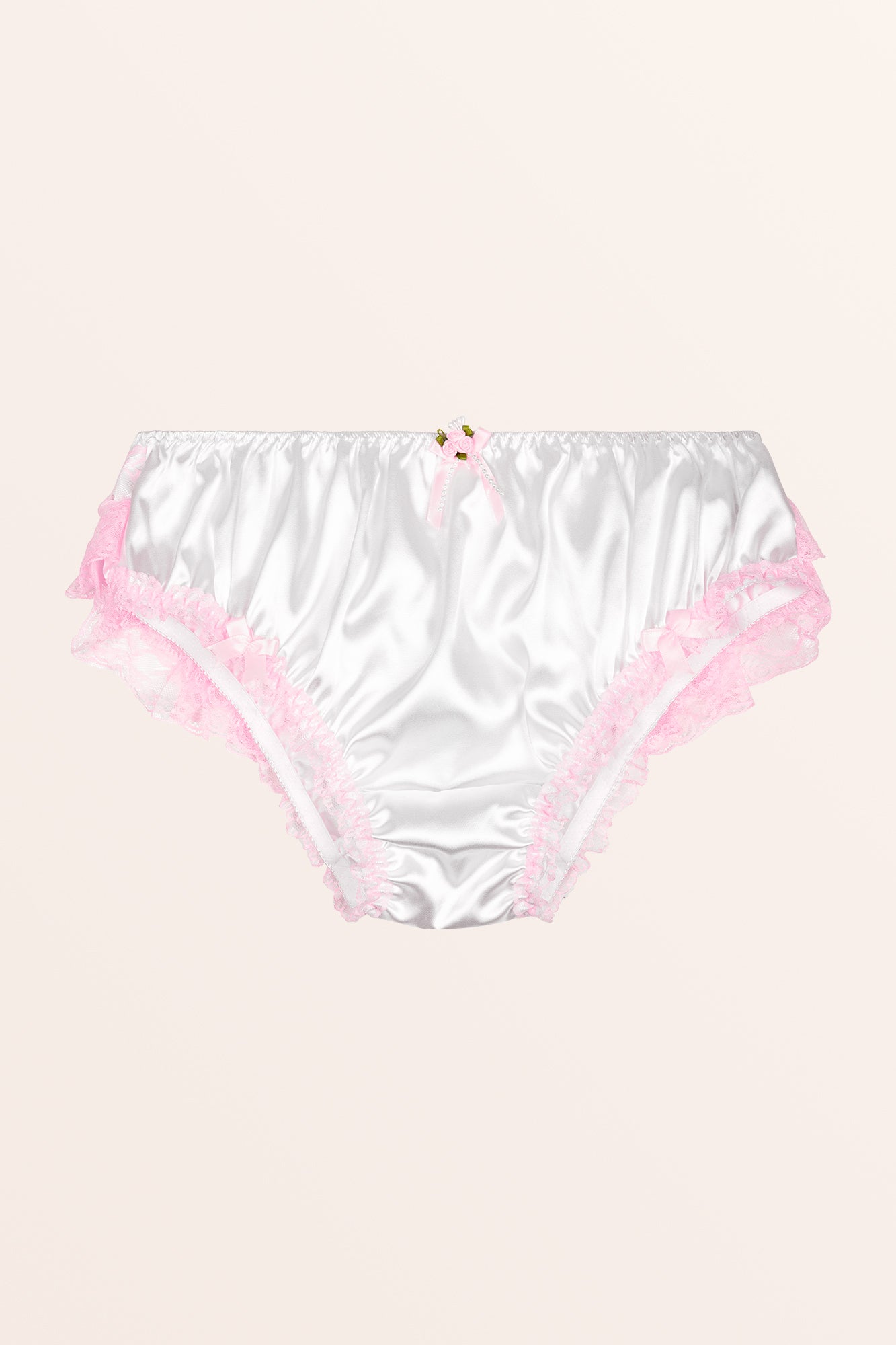 Braga de encaje con volante de satén Blanco Encaje rosa bebé