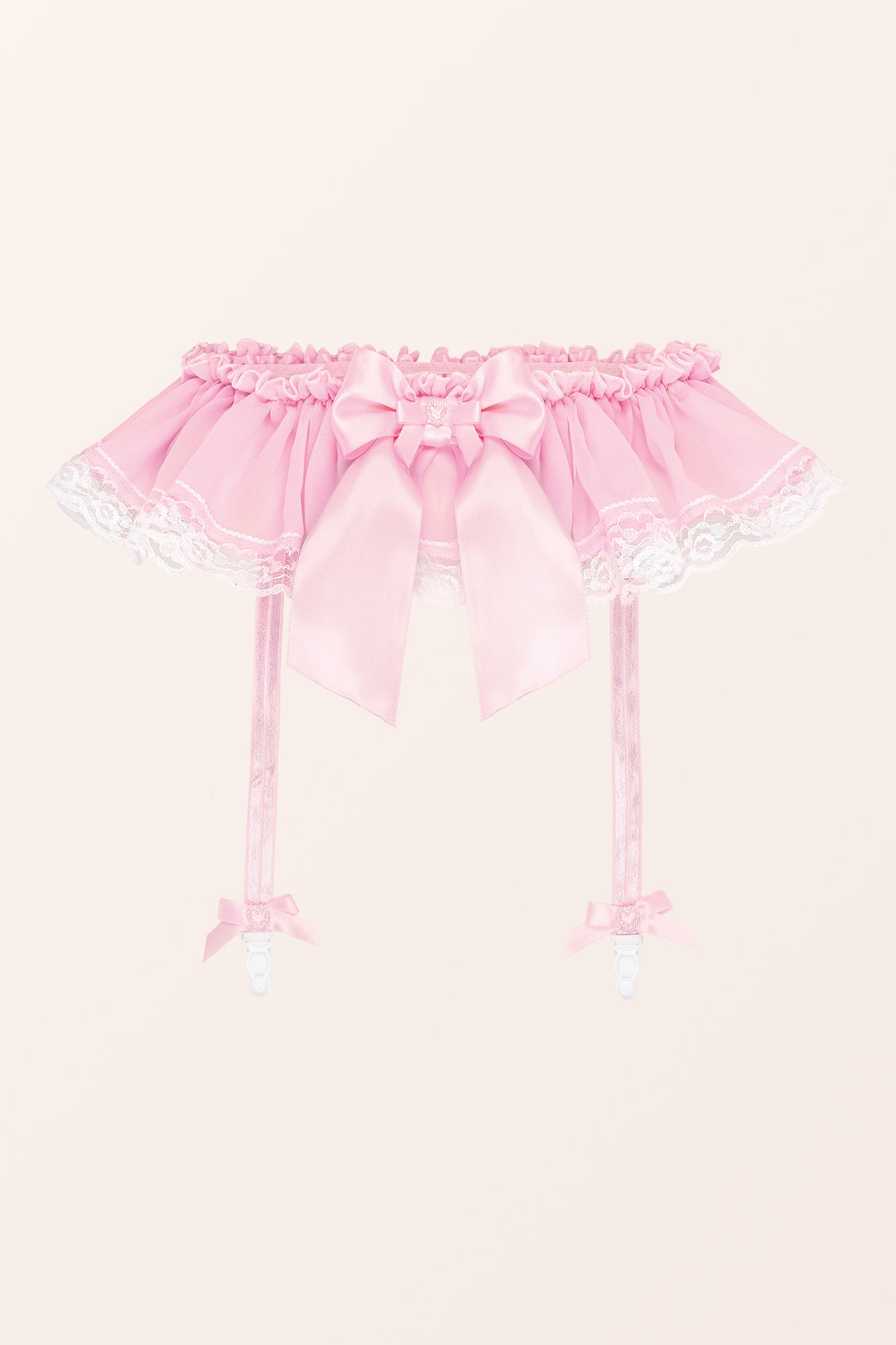 Satini Frilly Lace Sissy Chiffon Sheer Garter Suspender Belt Lingerie Knickers (Baby Pink, XL)