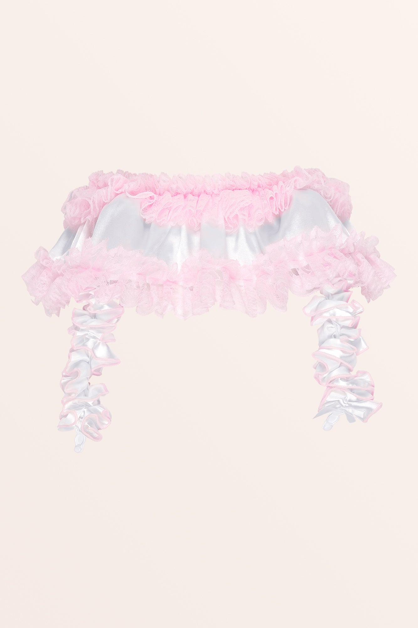 Sissy Satin Suspender Belt - White / Baby Pink BlackButterfly Sissy Satin Suspender Belt - White / Baby Pink BlackButterfly