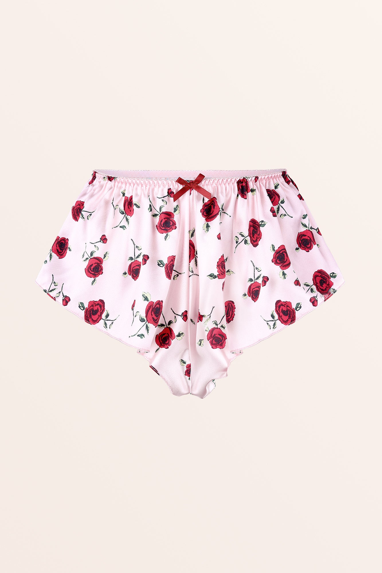 Satin Fluted French Knickers - Pink Red Roses – BlackButterfly