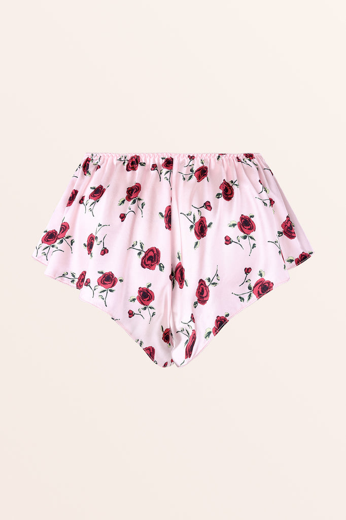 Satin Fluted French Knickers - Pink Red Roses – BlackButterfly