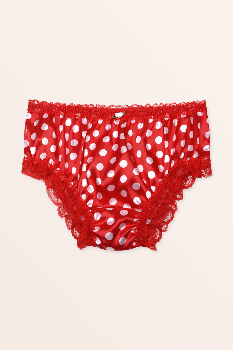 Satin Frilly Lace French Knickers - Red/Polka Dot – BlackButterfly