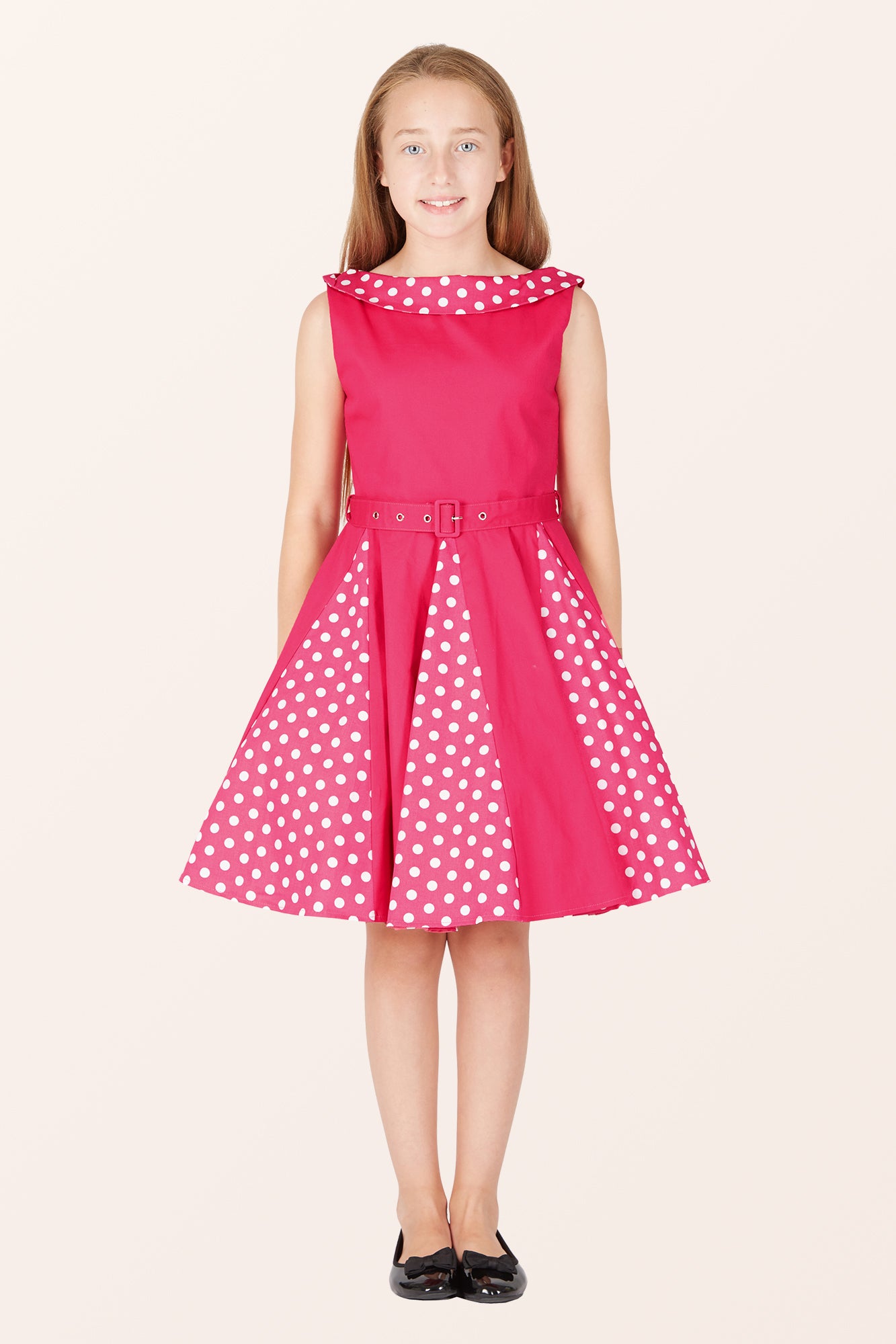 Pink and black polka dot dress deals