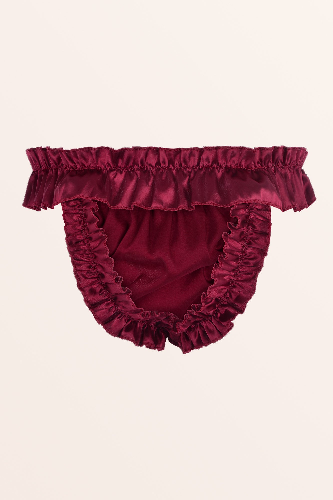 Women's Satin Thong Underwear With Ruffle Detail - Silk-like Comfort